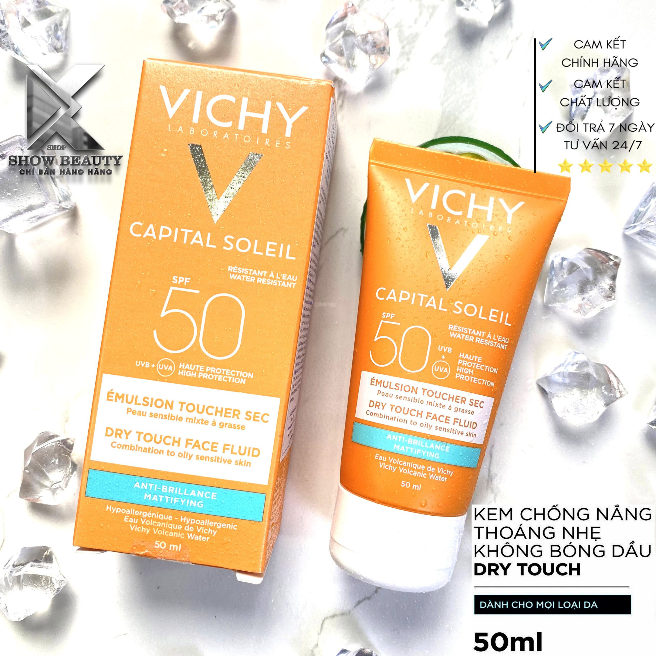 Kem Chống Nắng Bảo Vệ Da Mặt Vichy, Không Gây Nhờn Rít SPF50, PA+++