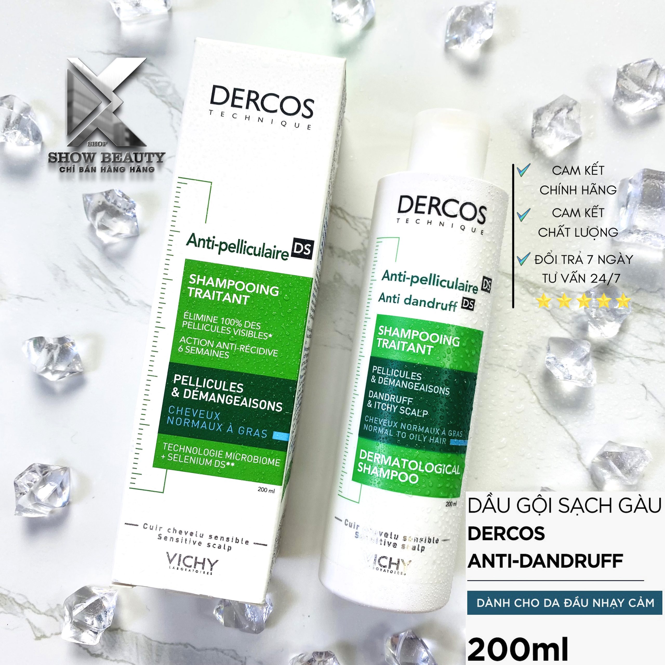 Dầu Gội Giảm Gàu, Ngứa Cho Da Đầu Dầu, Nhạy Cảm Vichy Dercos 200ml
